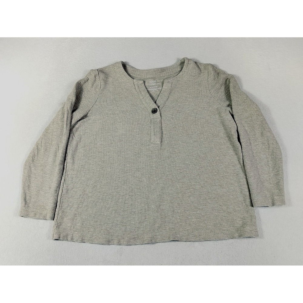 Pure Jill Women's M Petite One-Button Textured Notch Neck Cotton Top Taupe Beige